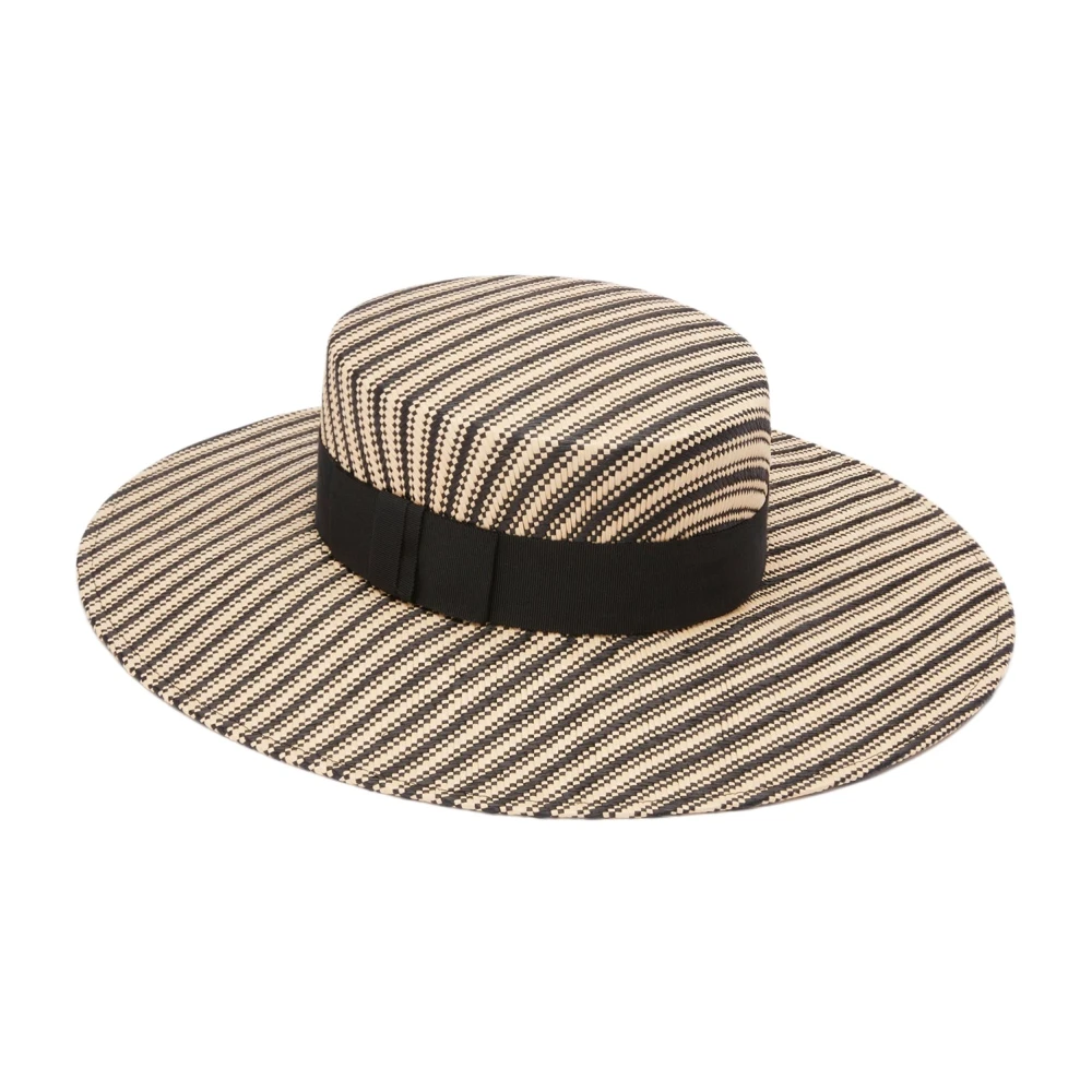 Nina Ricci Randig Raffia Canotier Hatt i Sand Beige, Dam