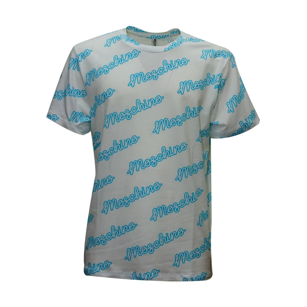 Moschino Witte Katoenen T-shirt met Blauwe Print White Heren