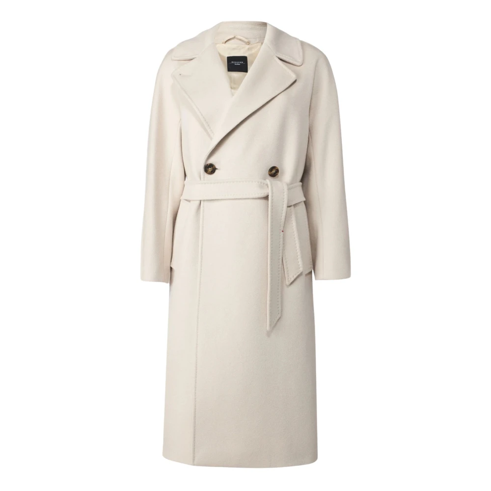 Max Mara Weekend Witte Wol Dubbel-Breasted Lange Jas White Dames
