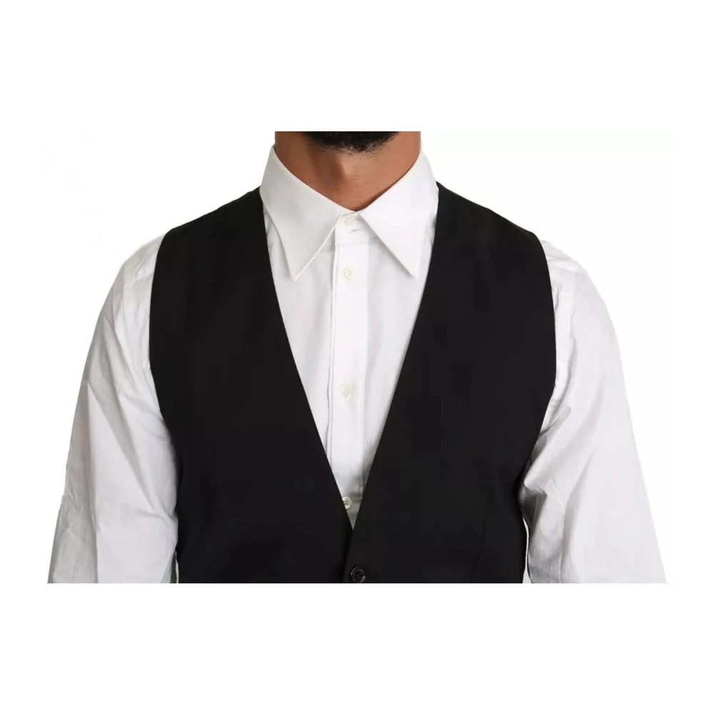 Dolce & Gabbana Klassieke Zwarte Wol Slim Fit Vest Black Heren