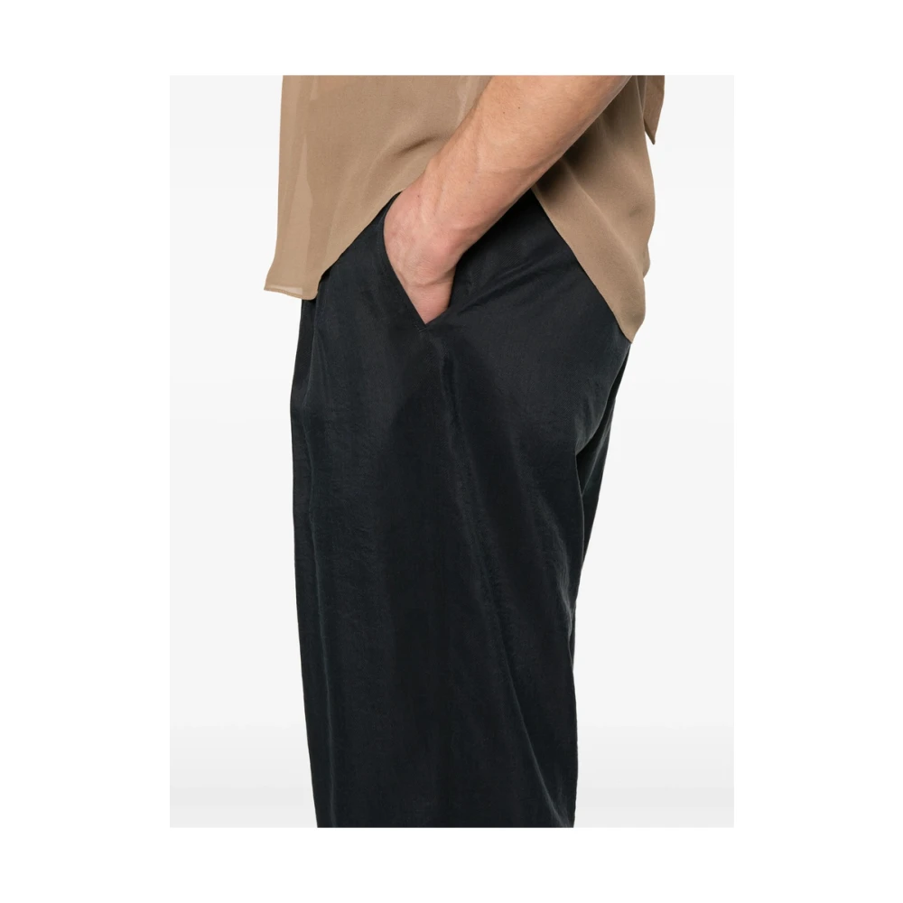 Giorgio Armani Middernachtblauwe Geplooide Broek Blue Heren