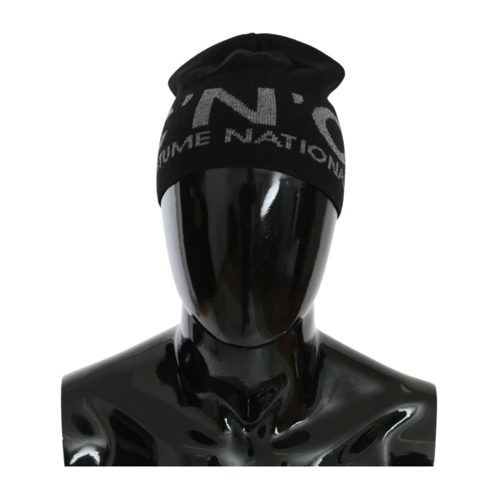 Costume National Zwart Grijs Wolmix Beanie Hoed Black Heren