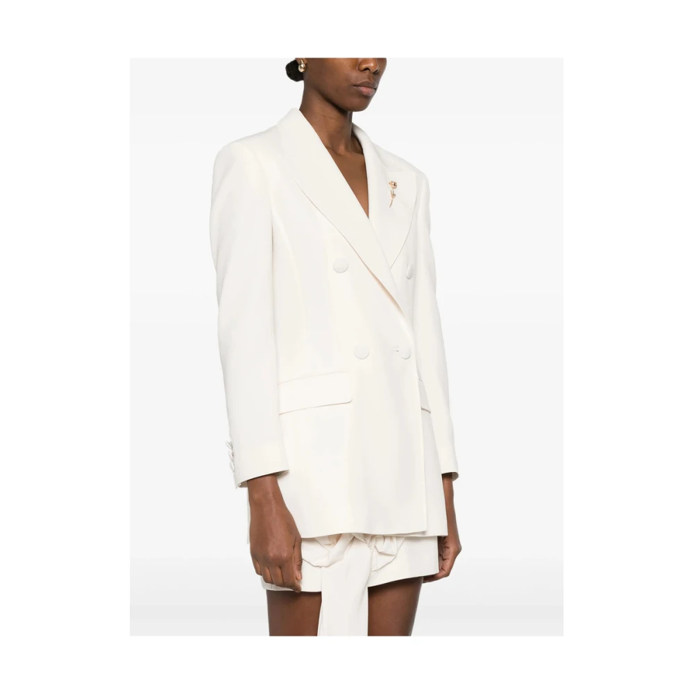 Marella Witte Double-Breasted Jas met Schoudervullingen White Dames