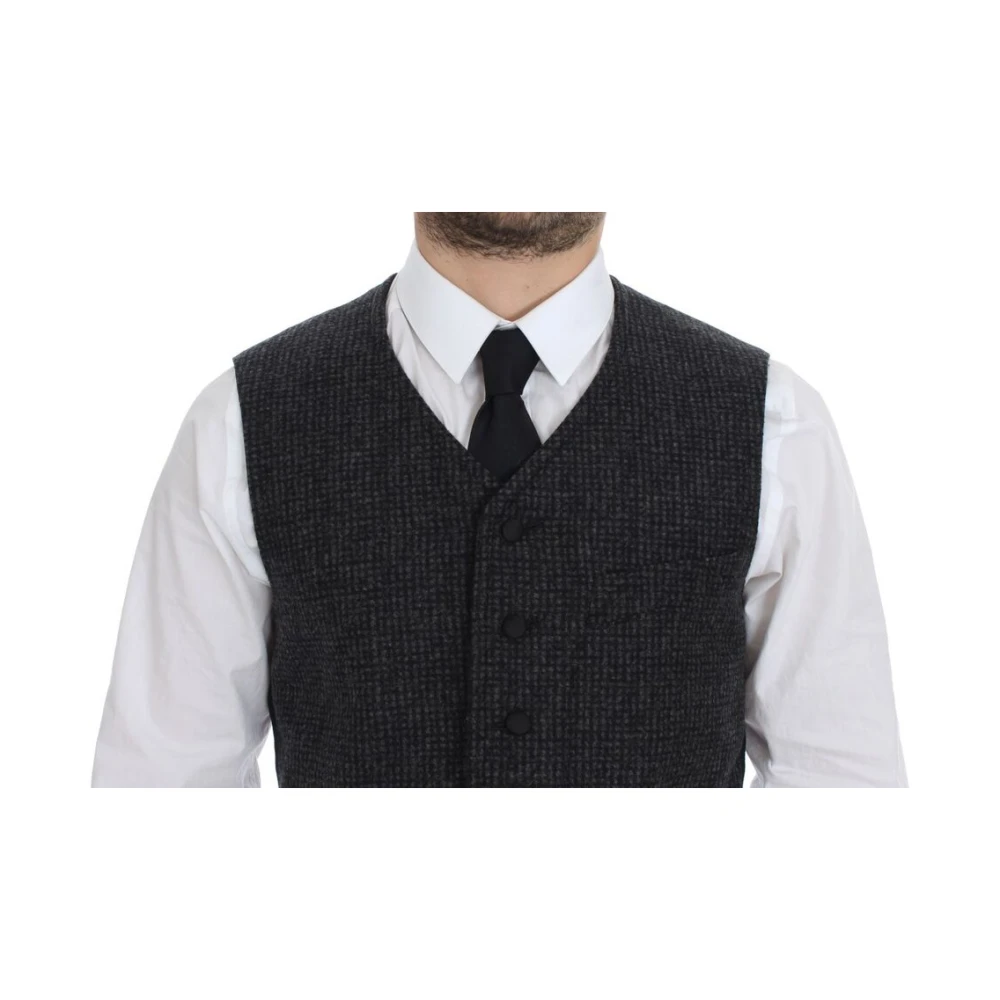 Dolce & Gabbana Elegante Grijze Wollen Blend Vest Gray Heren