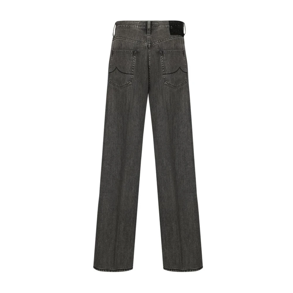 Jacob Cohën Wijde katoenen jeans met leren patch Black Dames