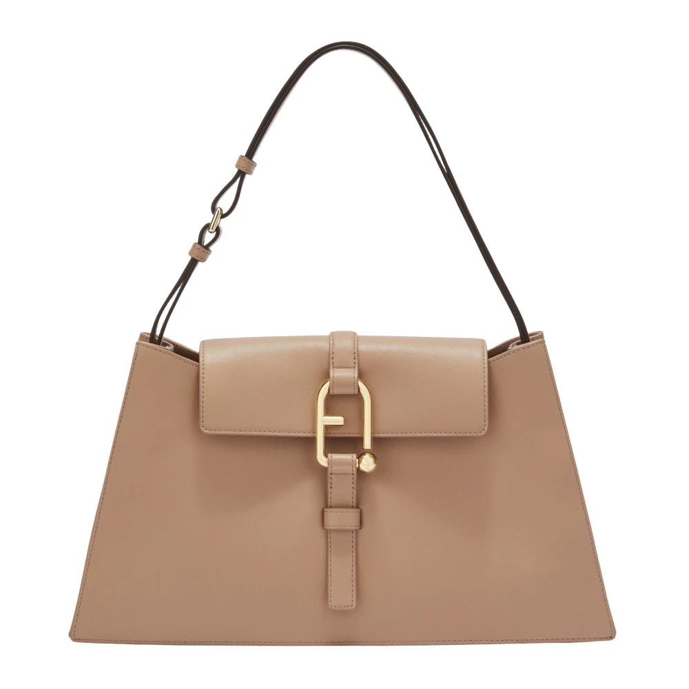 Furla Geometrische Leren Schoudertas Brown Dames