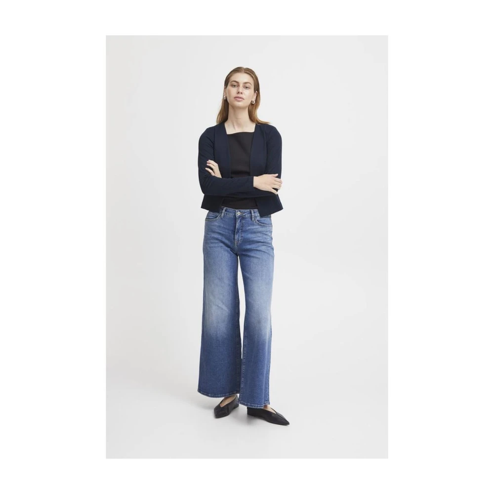 Ichi Navy Lange Mouwen Open Front Blazer Blue Dames