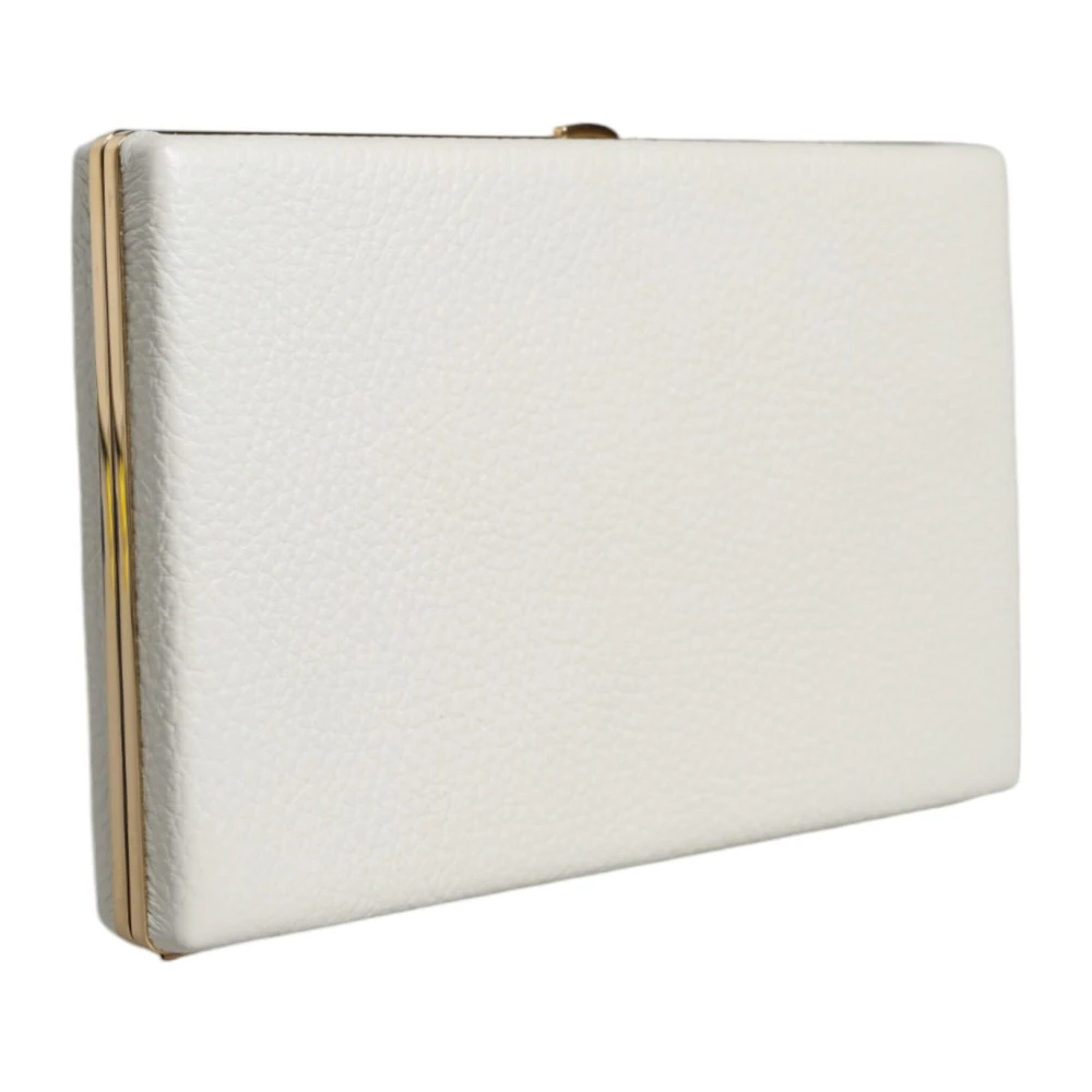 Dolce & Gabbana Gouden Frame Leren Clutch Tas White Dames