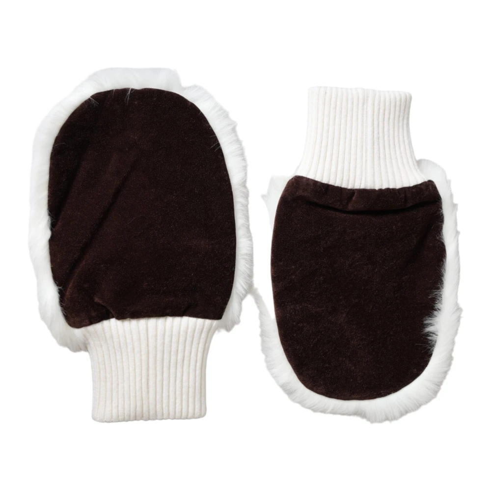 Dolce & Gabbana Witte Gebreide Bont Pols Vingerloze Handschoenen White Dames
