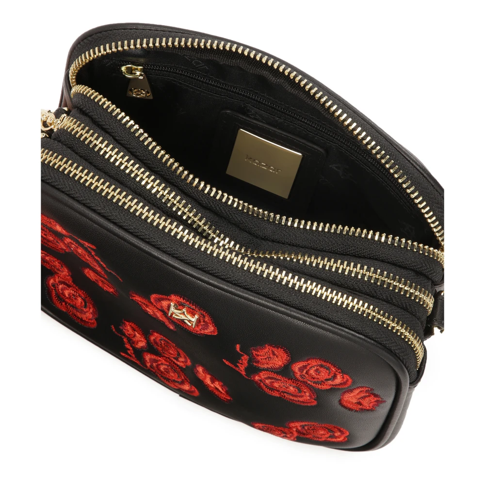Kazar Zwarte klassieke handtas met rode bloemen Black Dames