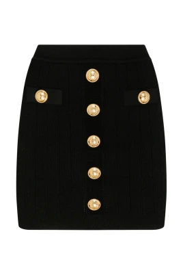 Buttoned Knit Mini Skirt