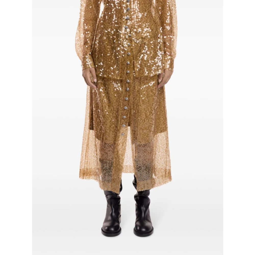 Paco Rabanne Bruine Paillet Mesh Midi Rok Yellow Dames