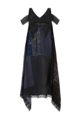 Patchwork Print Cold Shoulder Midi Klänning
