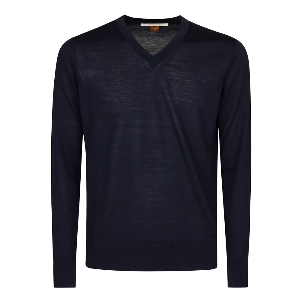 Hindustrie Wol V-hals Trui Blue Heren
