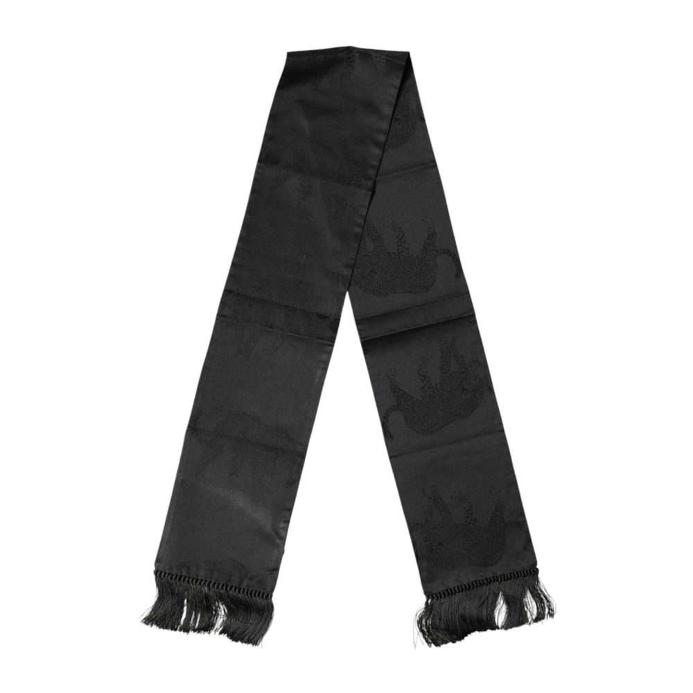 Dolce & Gabbana Black Silk Scarves, Male, One Size, Satin Silk Fringed Neck Foulard Scarf