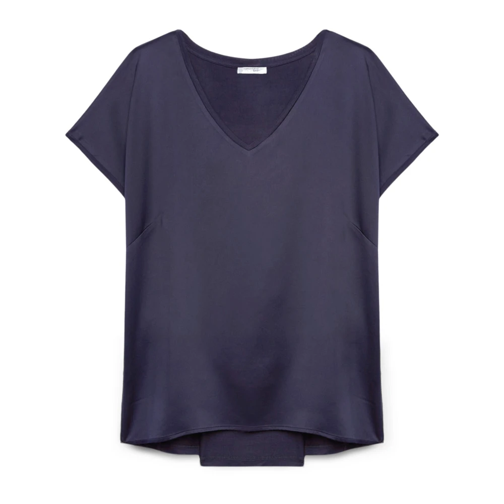 Fiorella Rubino Satin Front Jersey Back T-Shirt Blue Dames