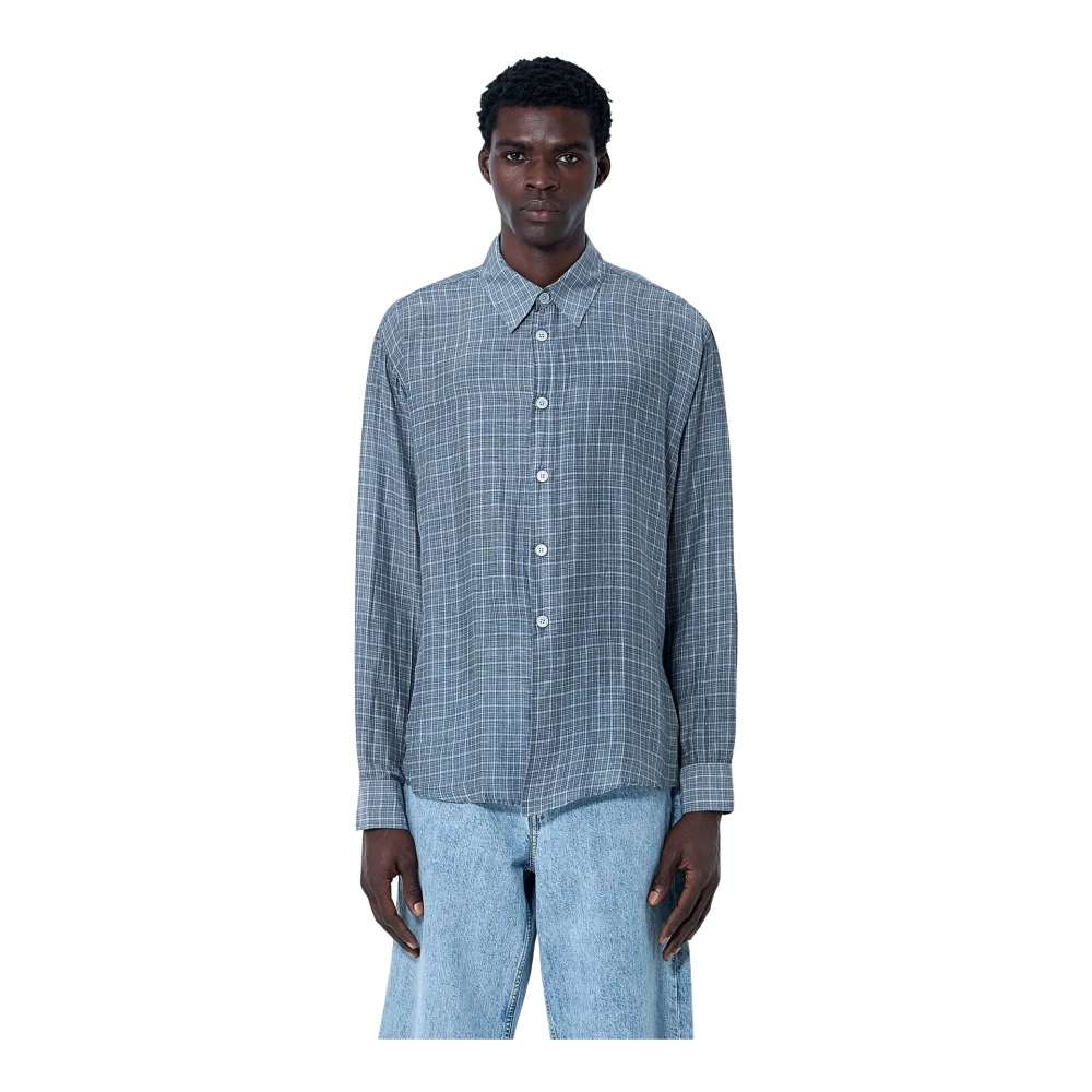 Our Legacy Men's Gray Silk Blend Classic Collar Shirt