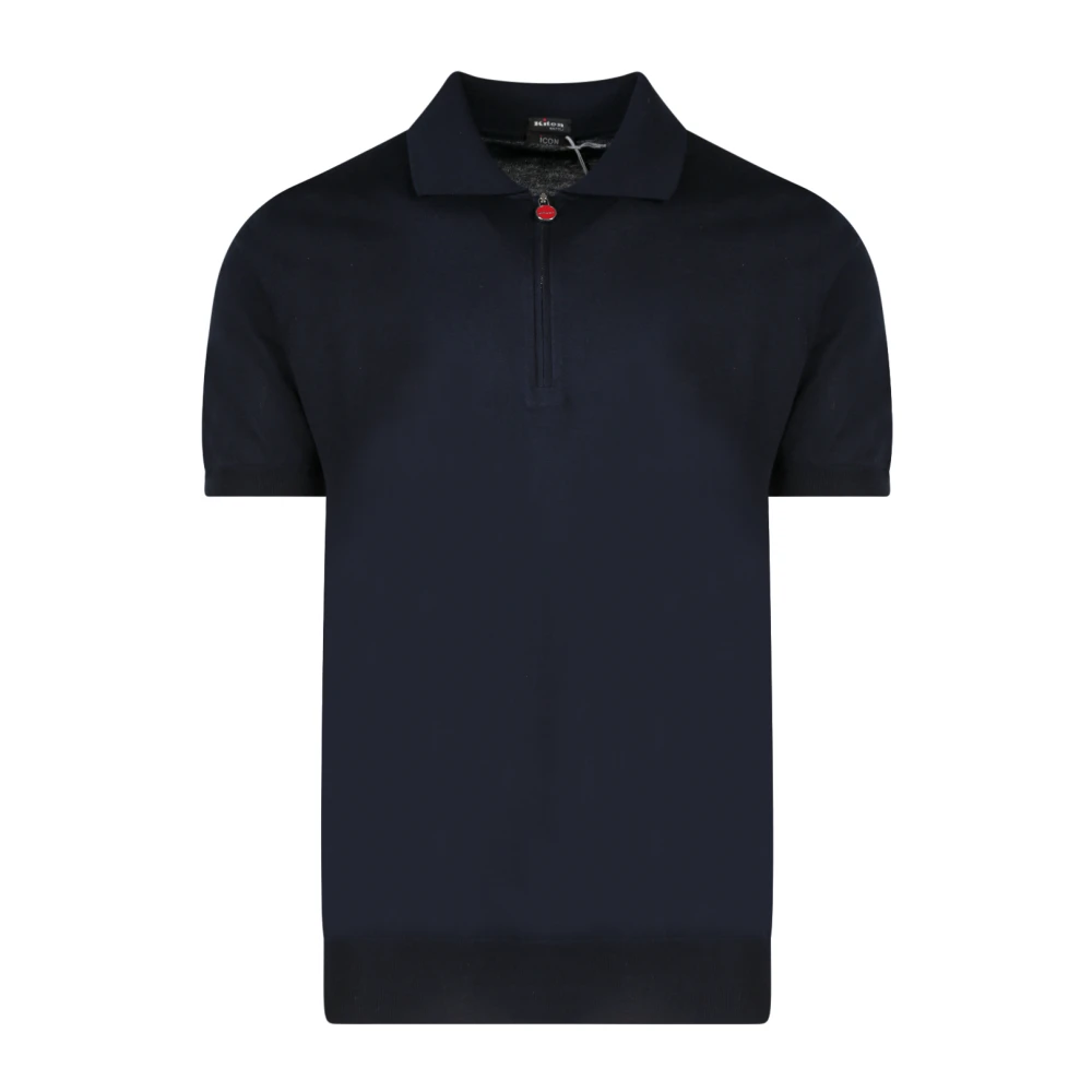 Kiton Blauw Ss24 T-shirt met halve rits en rode detail Blue Heren