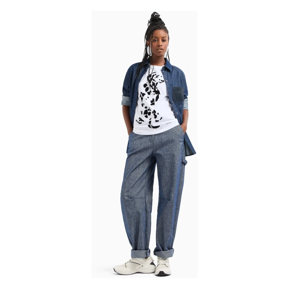 Emporio Armani Wit dames T-shirt met fluwelen Dalmatian-print White Dames
