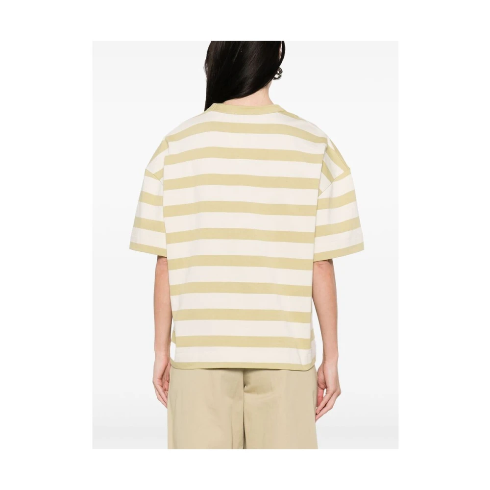 Soeur Gestreept Crew Neck Geborduurd T-shirt Beige Dames