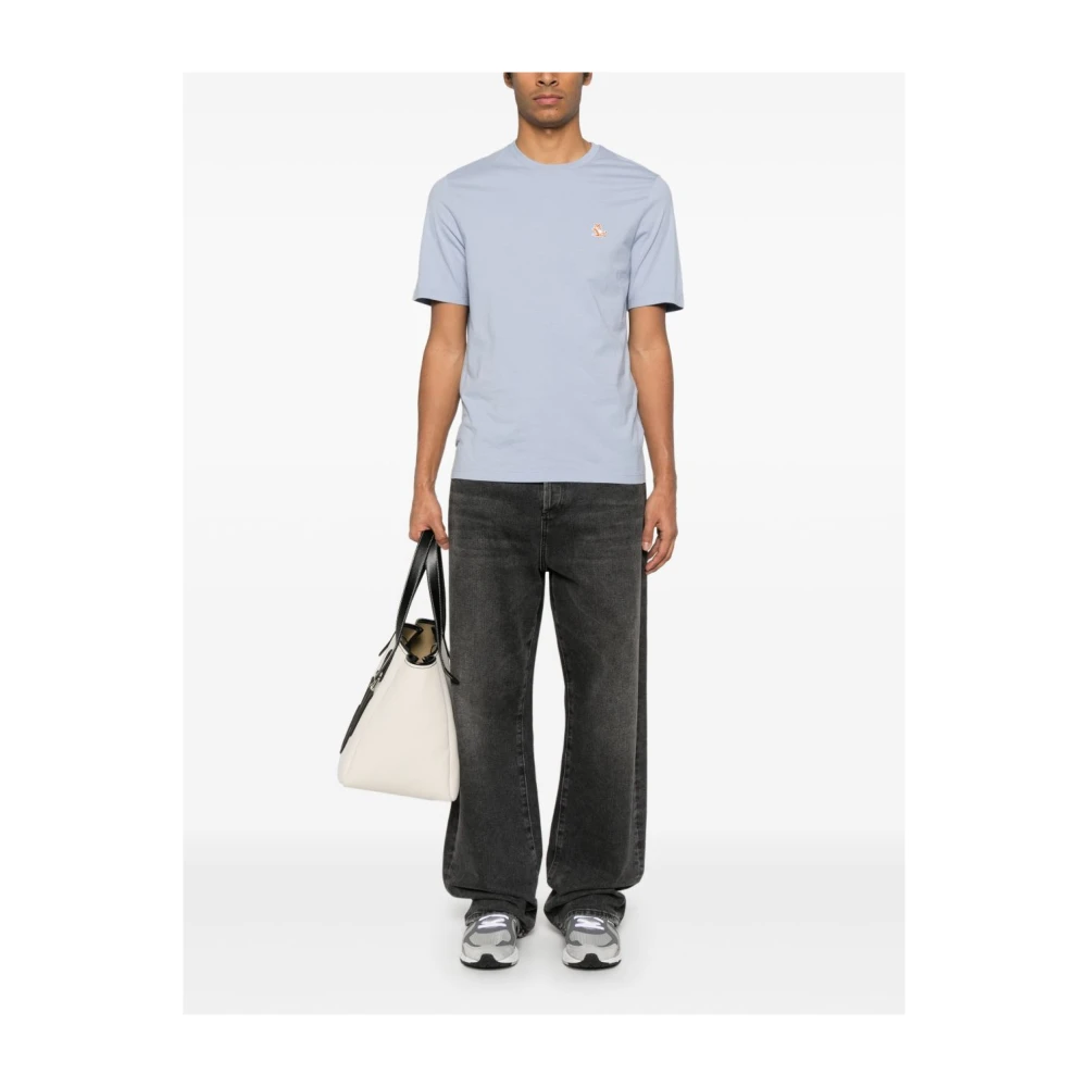 Maison Kitsuné Heldere Blauwe Crew Neck T-shirts Blue Heren