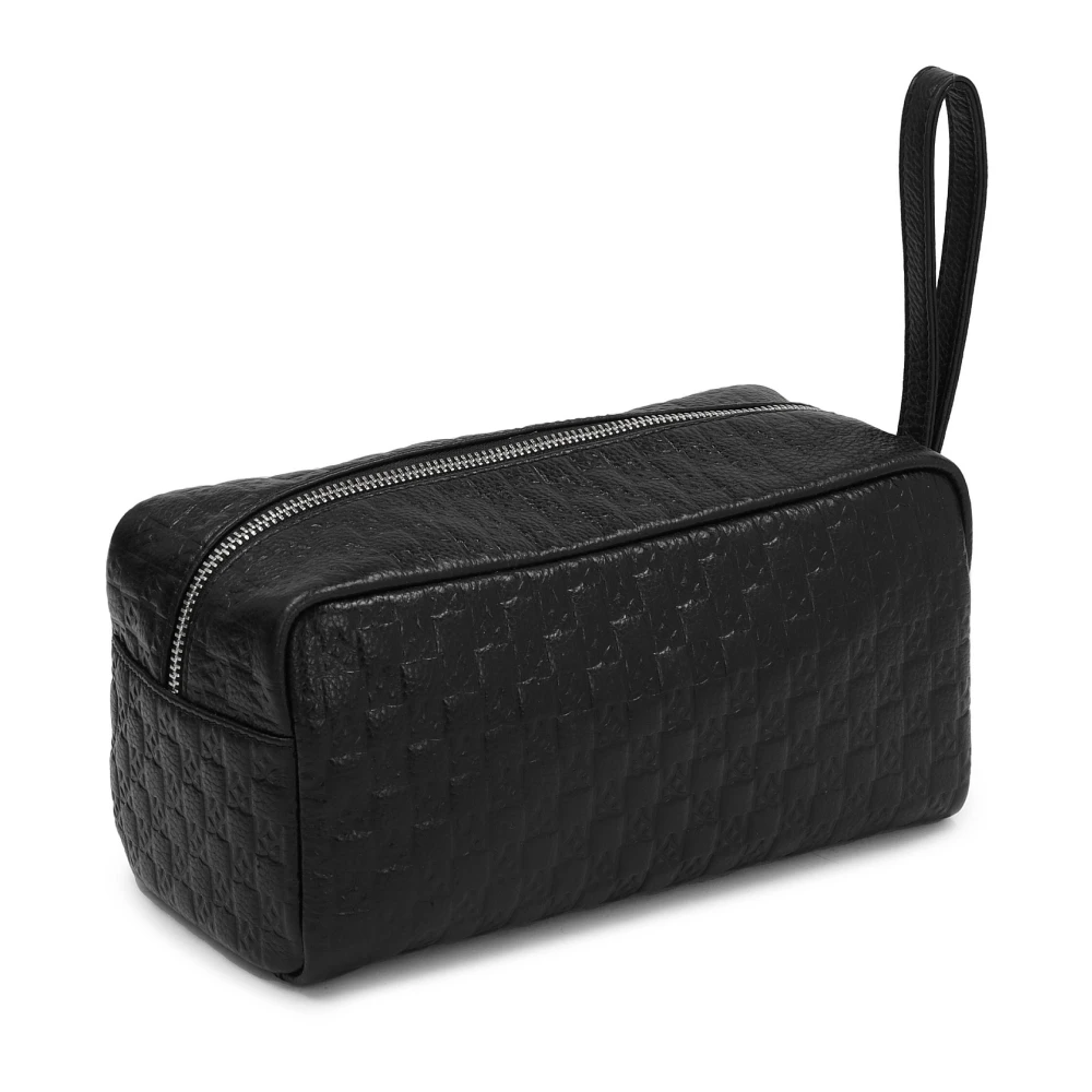 Kazar Zwarte leren cosmetische tas met reliëf monogrammen Black Dames