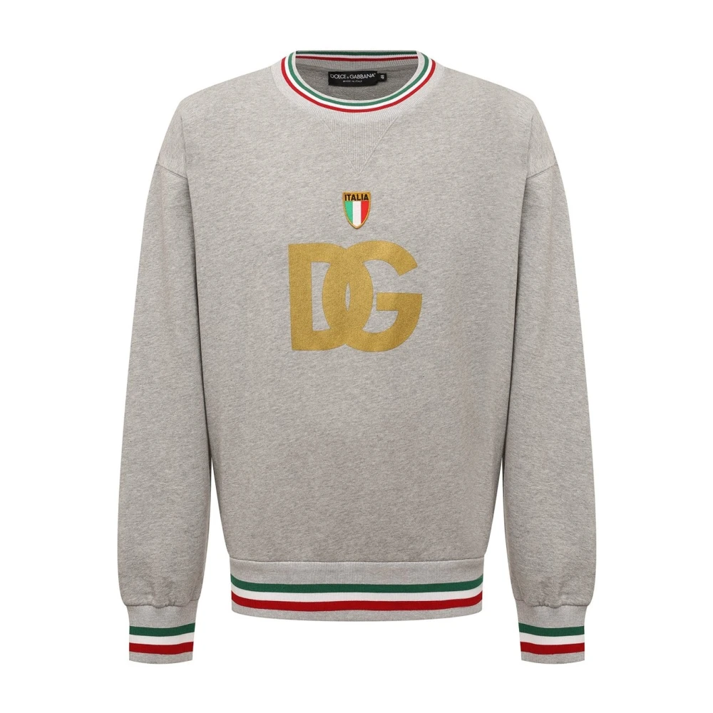 Dolce & Gabbana Logo Sweatshirt Katoen Crew Neck Mannen Gray Heren