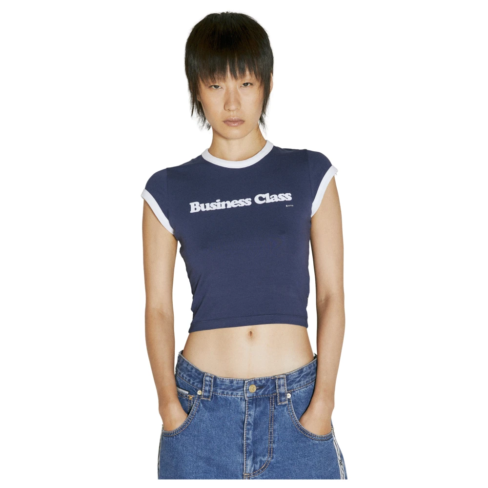Eytys Cropped T-shirt met reliëftekst Blue Dames
