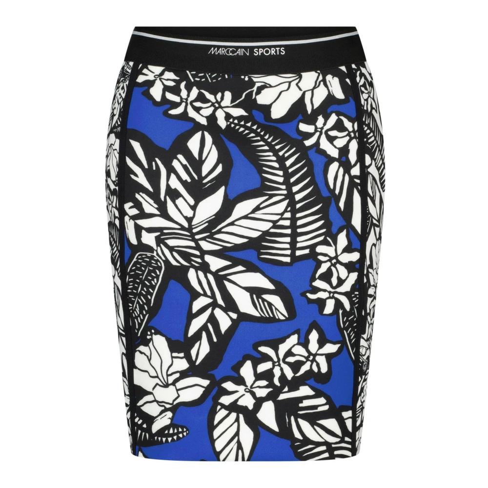 Marc Cain Bloemen Minirok met Logodetails Blue Dames