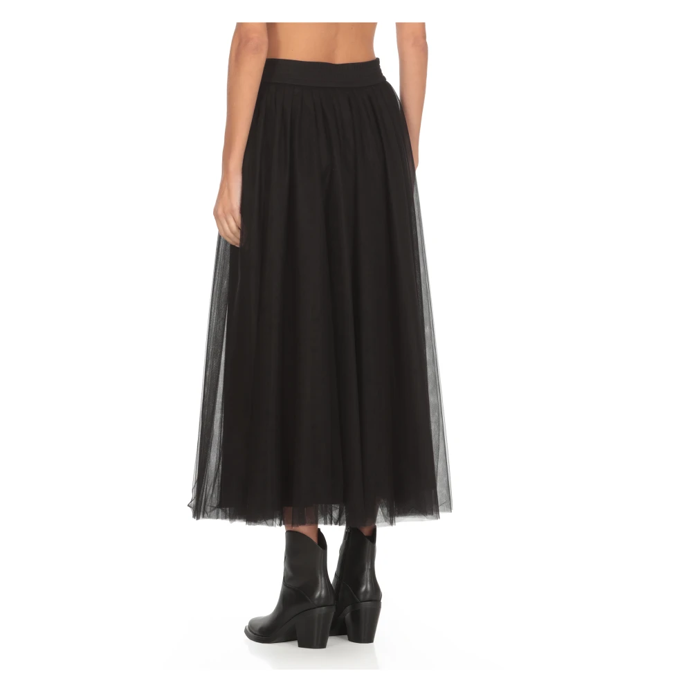 Fabiana Filippi Zwarte Tule Rok Elastische Taille Wijd uitlopend Black Dames