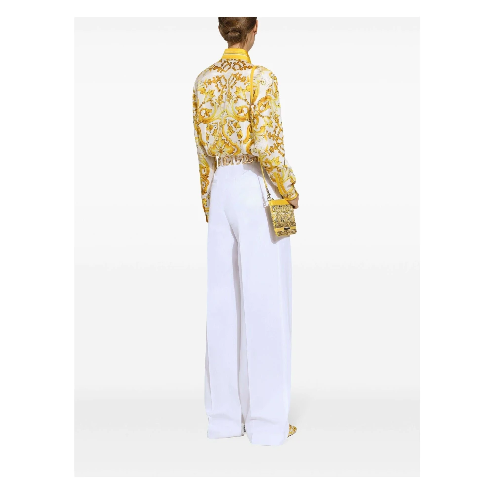 Dolce & Gabbana Hoge Taille Flared Broek in Optisch Wit White Dames