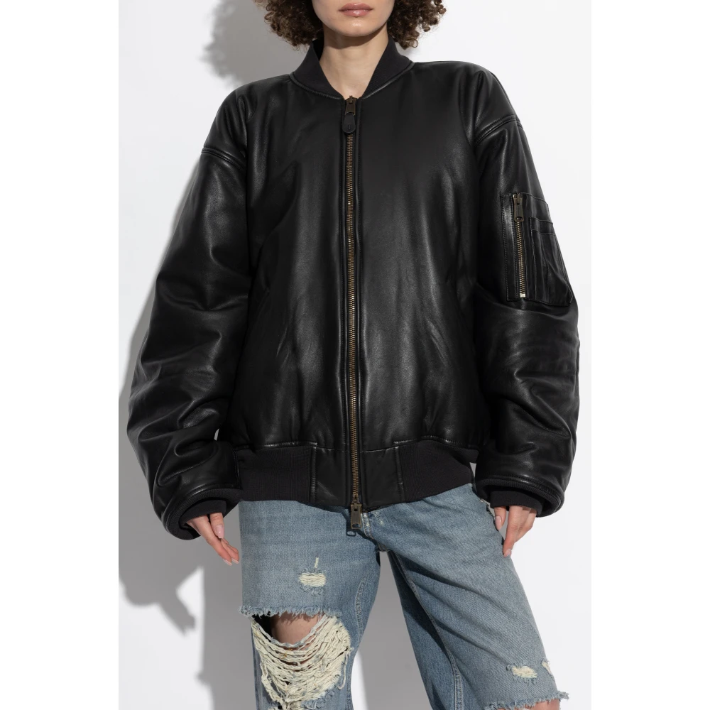 Balenciaga Leren jack type bomber Black Dames