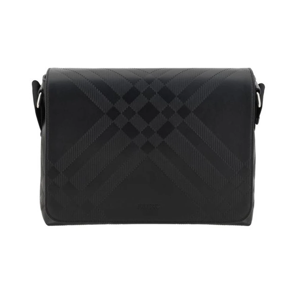 Burberry Präglad Archivio Check Messenger Väska Black, Herr