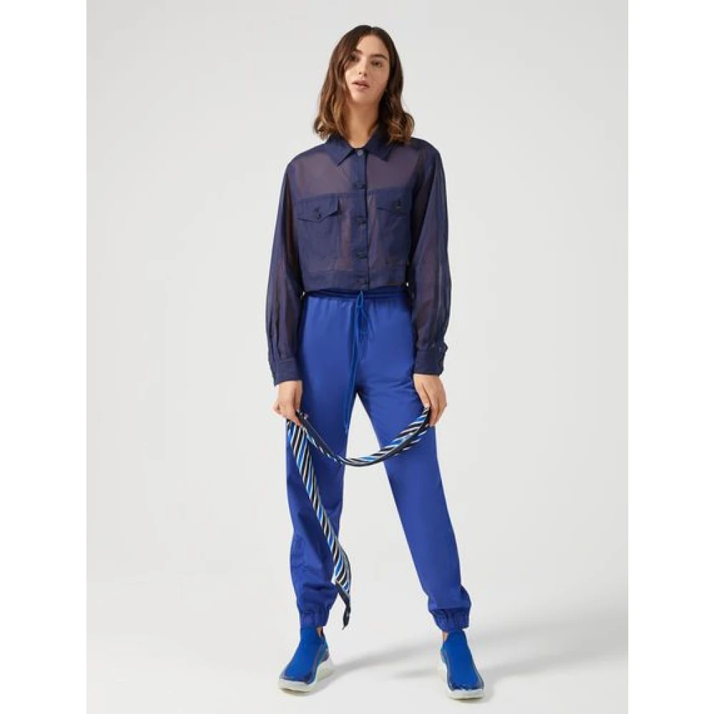 SPORTMAX Poplin Track Pants Blue Dames