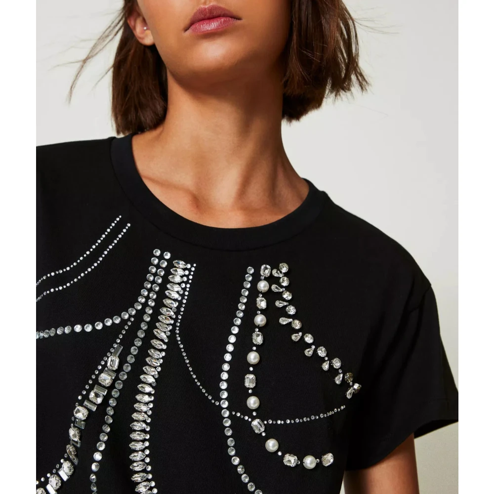 Twinset Geborduurd parel T-shirt Black Dames