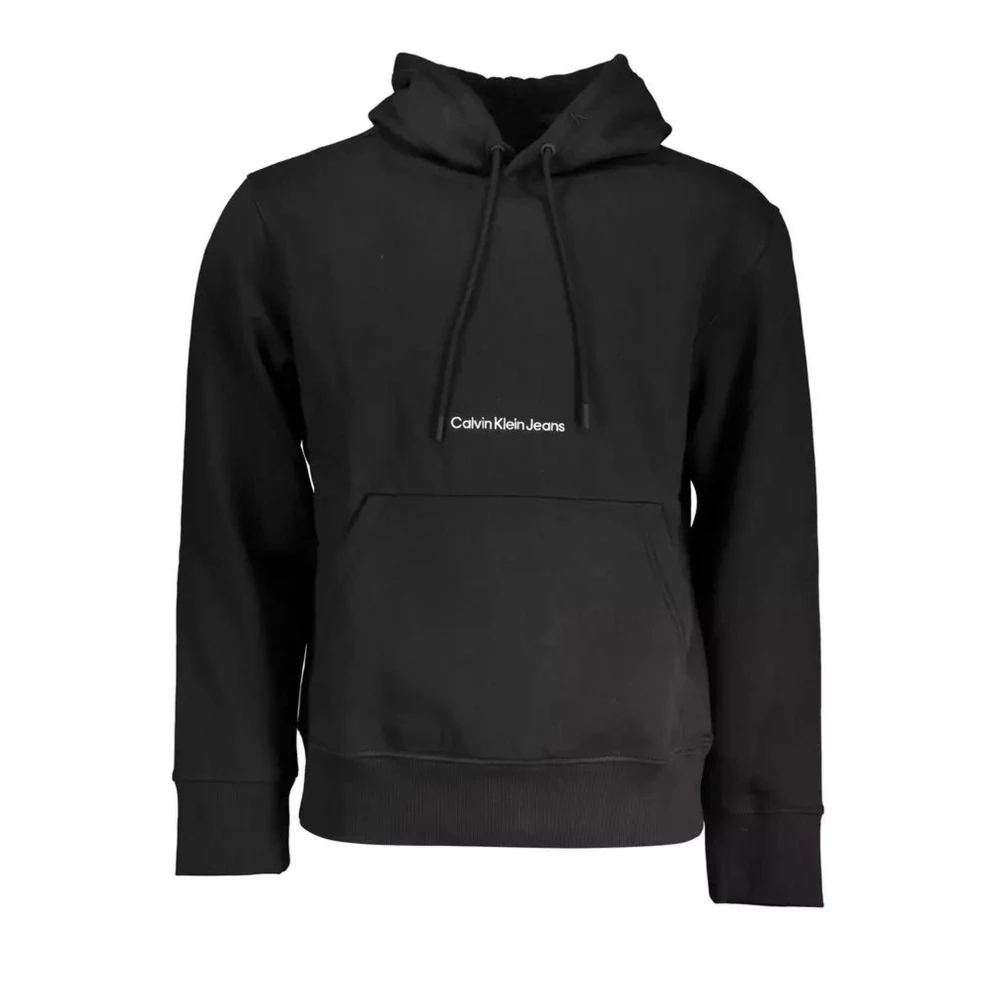 Calvin Klein Men's Black Long-Sleeved Cotton Sweater With Hood And Logo Embroidery