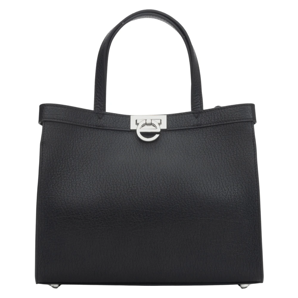 Estro Women's Black Shopping Bags, One Size, Leather Tote Bag With Silver Hardware