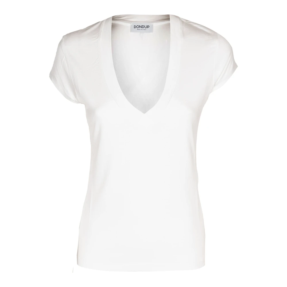 Dondup Women's White T-Shirts, Xs, Slim-Fit V-Neck T-Shirt
