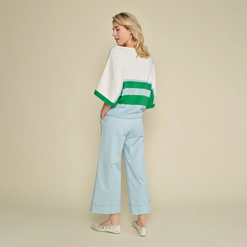 Marie Méro Moderne Wijde Pijp Katoenen Broek Blue Dames