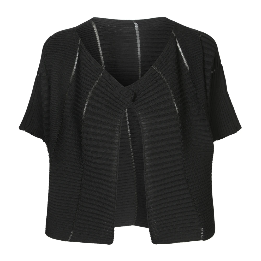 Issey Miyake Svart Column Stickad Kofta Black, Dam