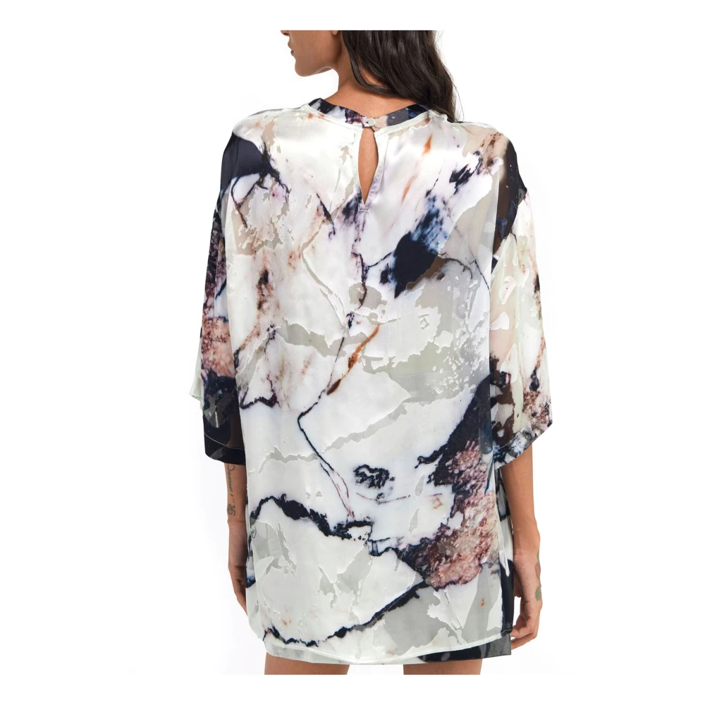 Roberto Cavalli Marmerprint Witte Satijnen Blouse Multicolor Dames