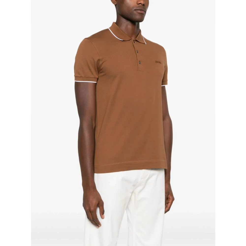 Z Zegna Bruine Gebreide Poloshirt met Details Brown Heren