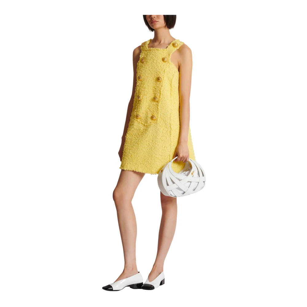 Balmain Tweed swingjurk met geknoopte plastron Yellow Dames