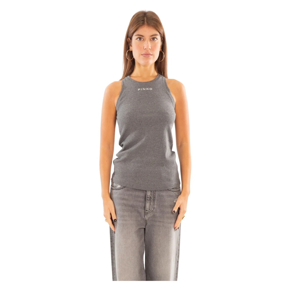 Pinko Ribgebreide tanktop met Distinto-logo Gray Dames