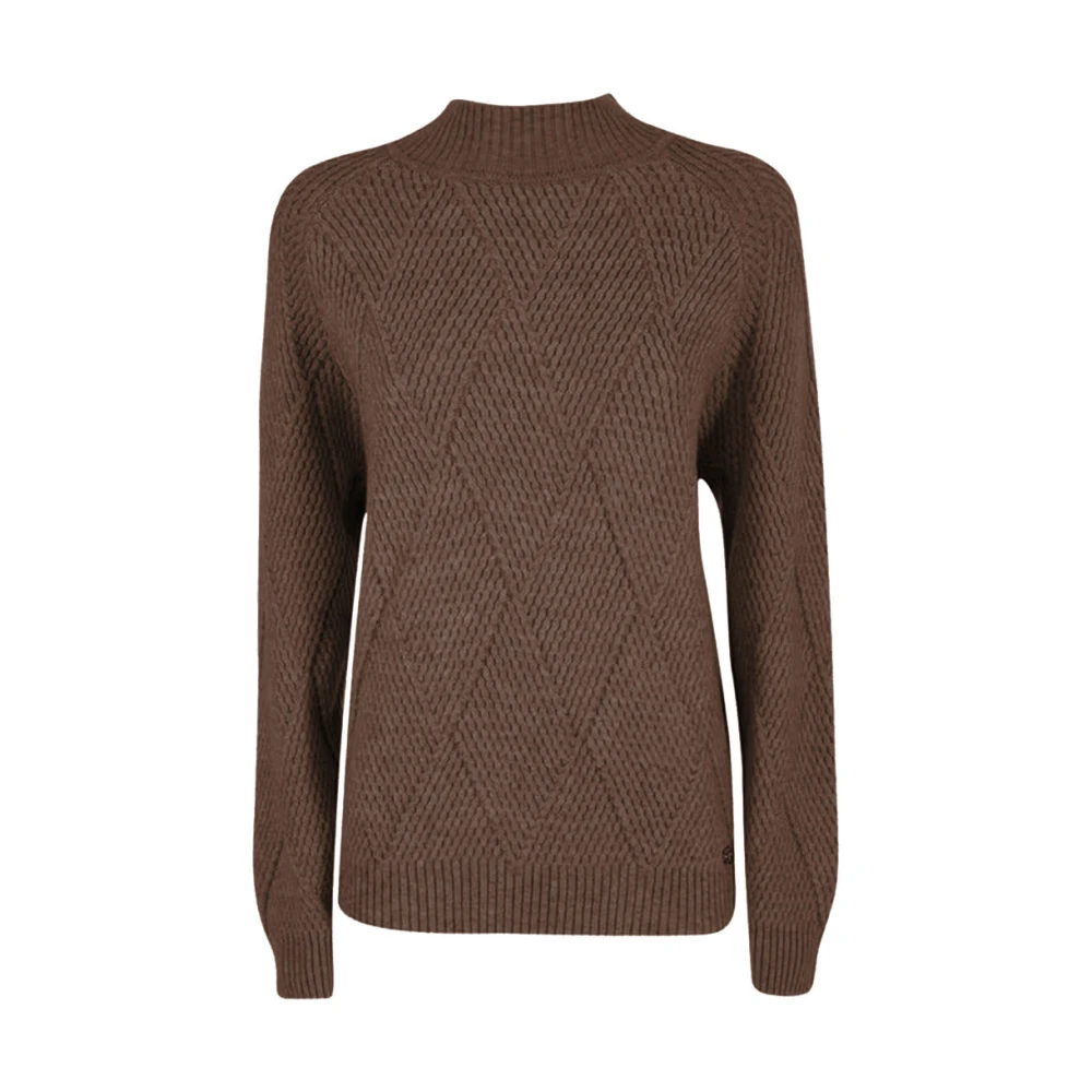 YES ZEE Geborduurde trui met ronde hals voor vrouwen Brown Dames