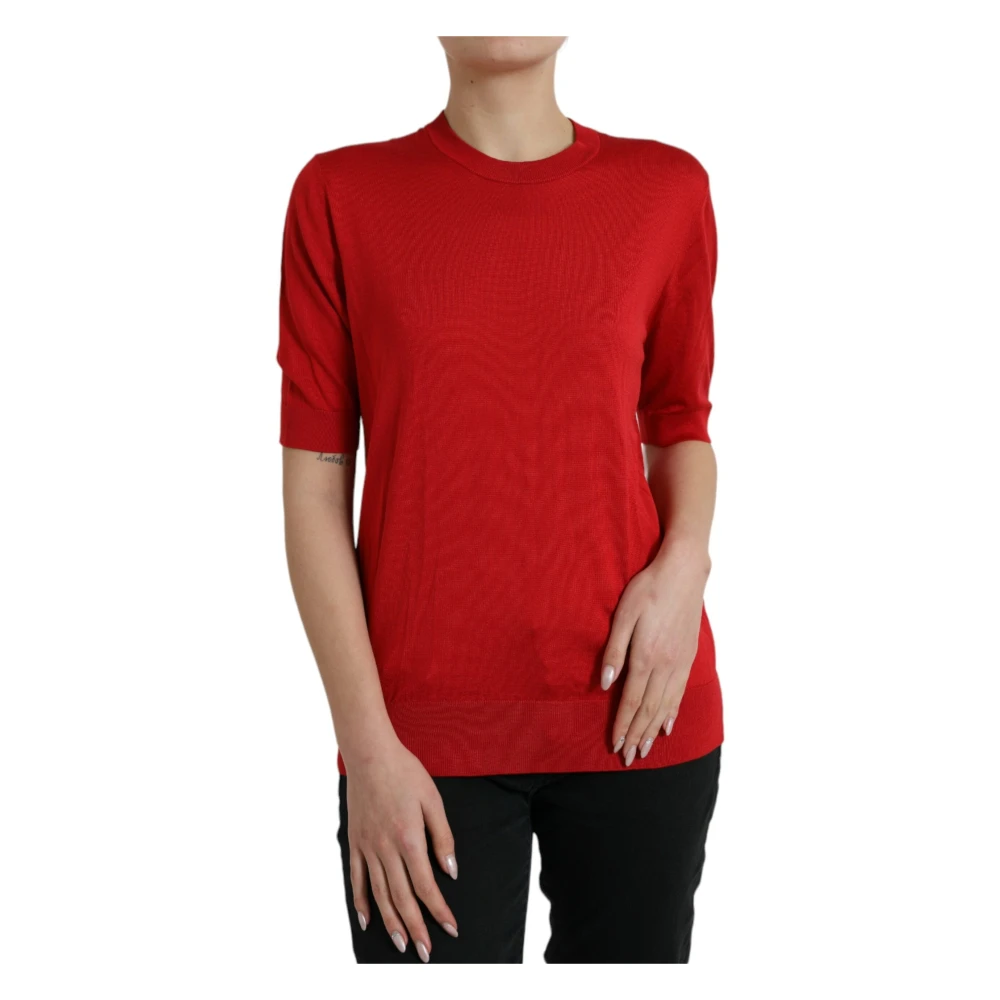 Dolce & Gabbana Röd Rtt Silke Rund Hals Topp