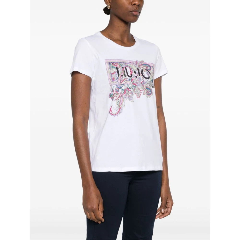 Liu Jo Bloemenprint Logo Crew Neck T-shirt White Dames