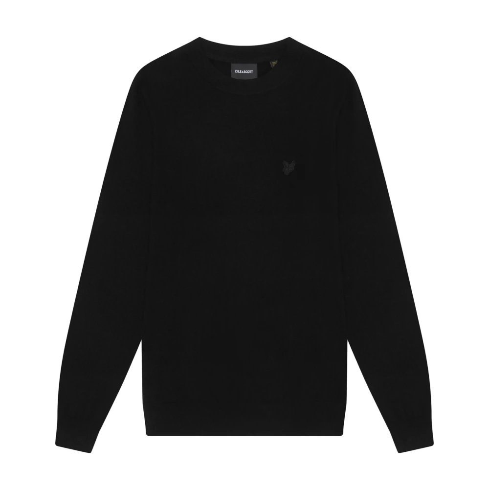 Lyle & Scott Gebreide Tonal Eagle Lambswool Crew Neck Jumper Black Heren
