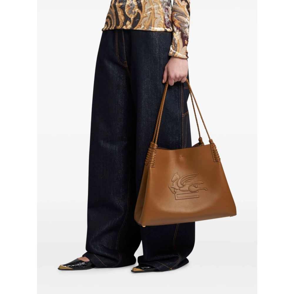ETRO Bruine leren boodschappentas met Pegasus Brown Dames