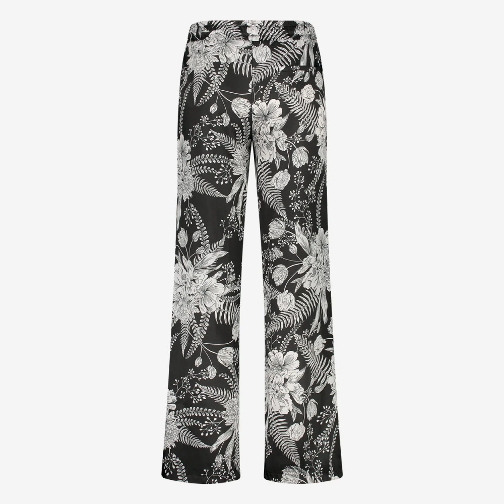 Jane Lushka Bloemen Wijde Pijp Broek Black Dames